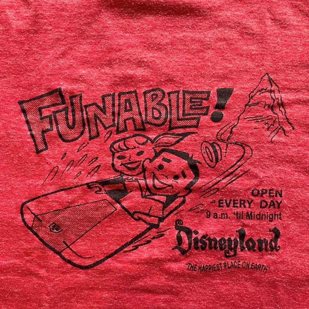 Red Heather T-shirt Disneyland “Funable”  Vintage Ad Men’s Medium